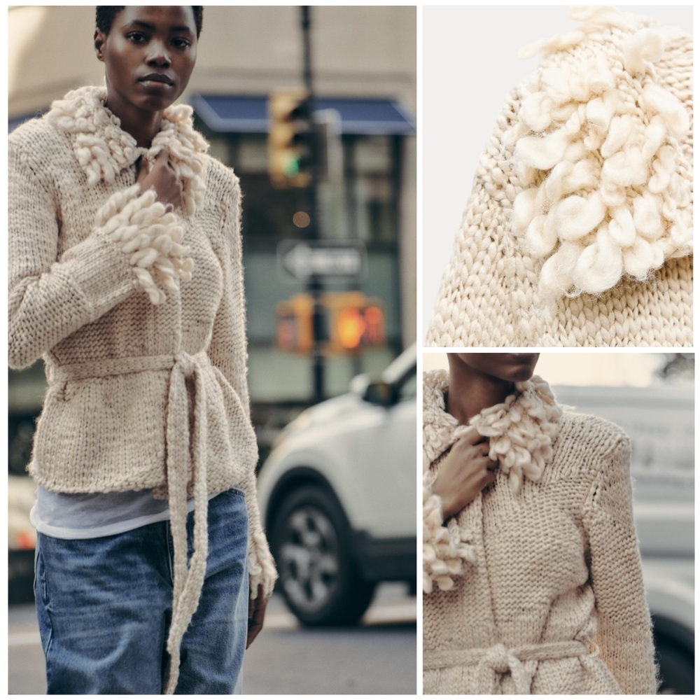 ZARA ~ Chunky Knit Cardigan Belted Jacket